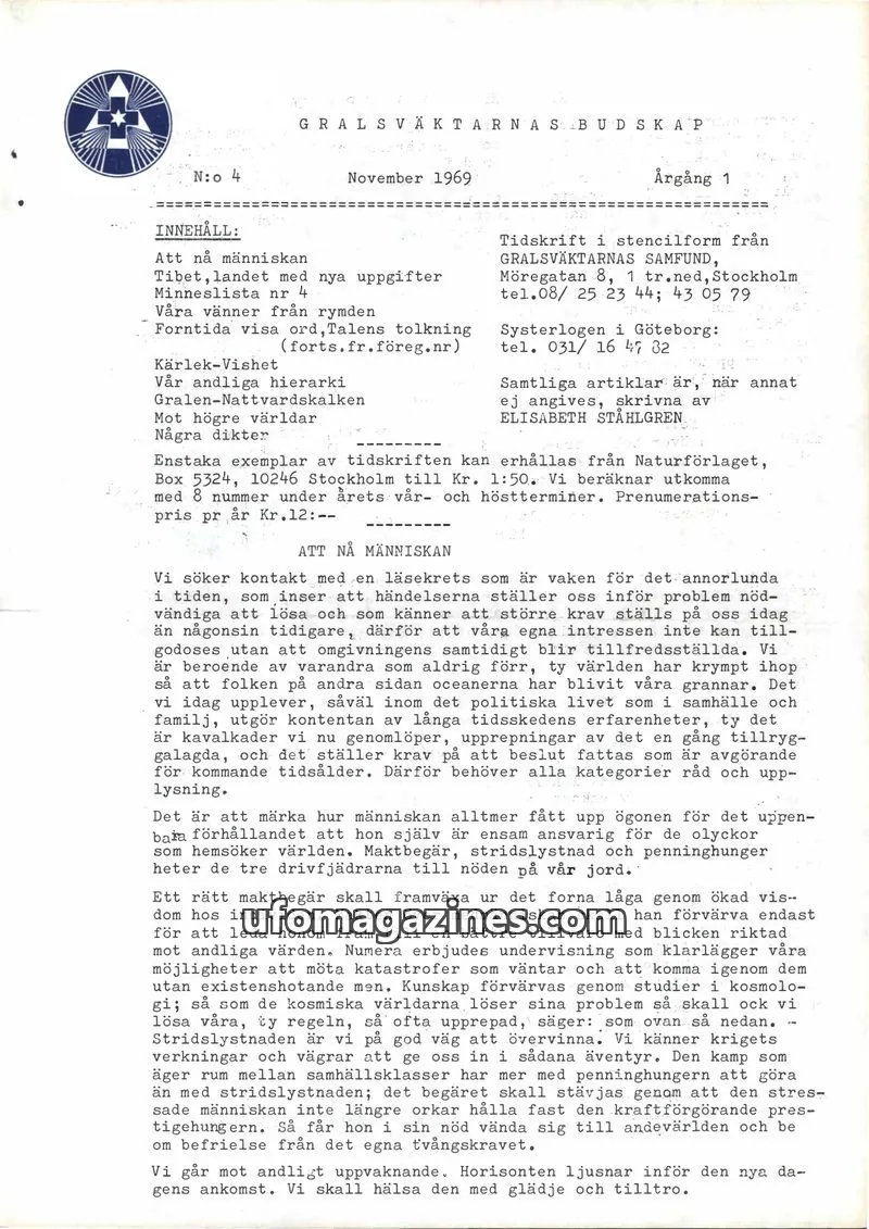Cover of Gralsvaktarnas budskap issue 4: GRALSVÄKTARNAS BUDSKAP