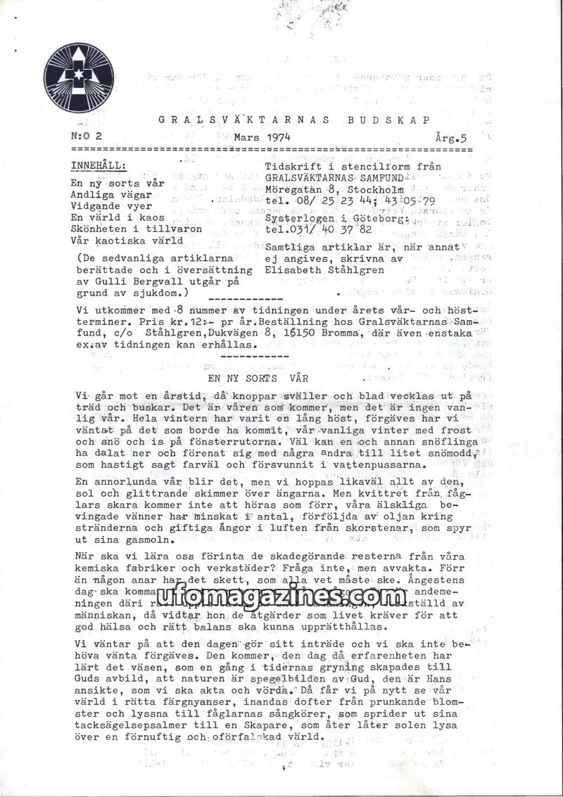 Cover of Gralsvaktarnas budskap issue 2: GRALSVÄKTARNAS BUDSKAP