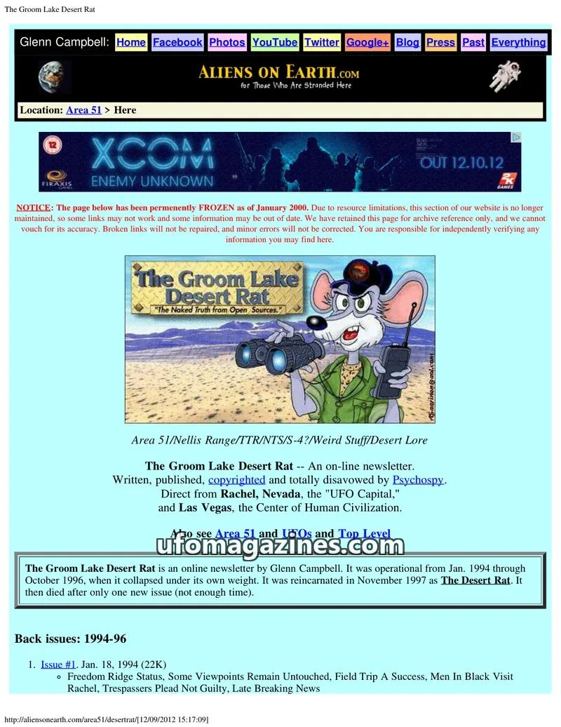Cover of Groom Lake Desert Rat (Glenn Campbell) issue Issue #1: The Groom Lake Desert Rat