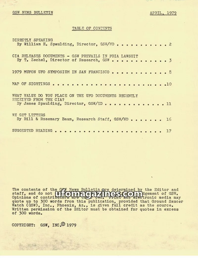 Cover of Ground Saucer Watch Bulletin (Bill Spaulding) issue April: GSW NEWS BULLETIN