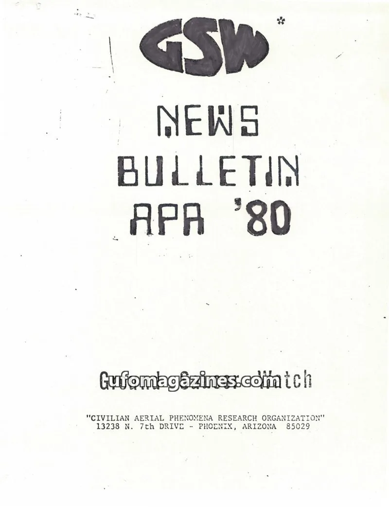 Cover of Ground Saucer Watch Bulletin (Bill Spaulding) issue APA '80: GSW NEWS BULLETIN