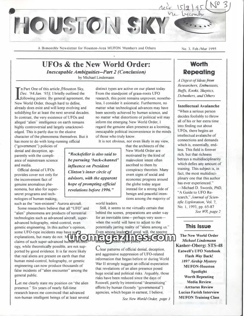 Cover of MUFON issue No. 3: HOUSTON SKY