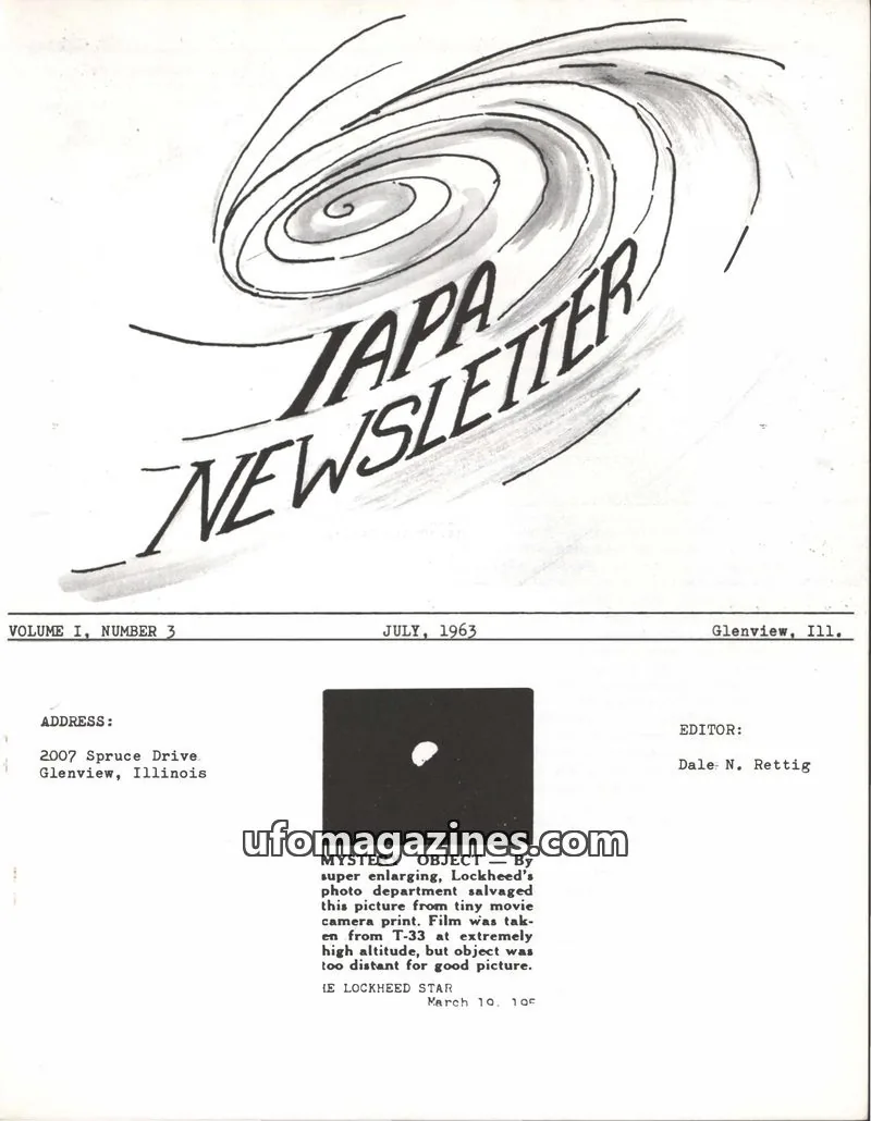 Cover of Illinois Aerial Phenomena Agency (I.A.P.A.) issue VOLUME I, NUMBER 3: IAPA NEWSLETTER