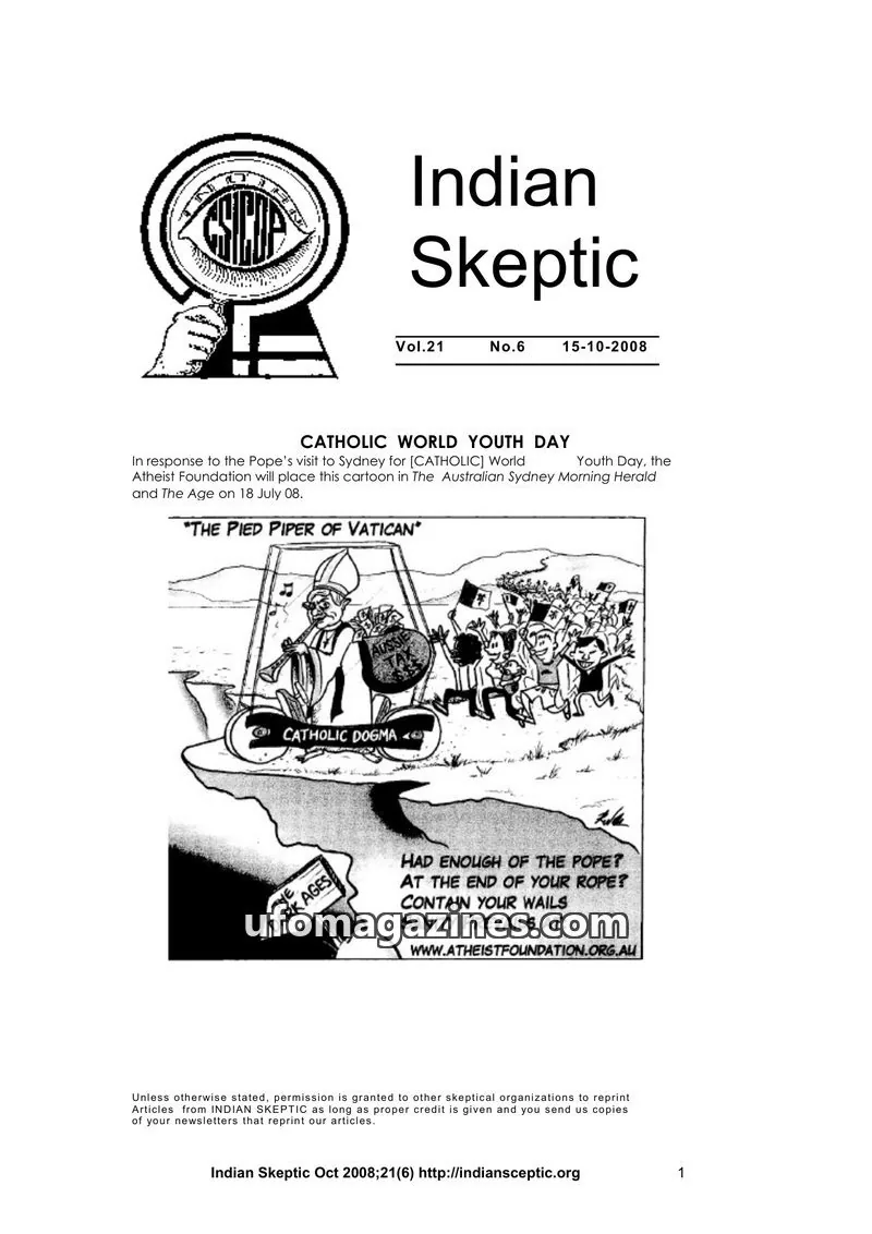 Cover of Indian Skeptic issue No.6: Indian Skeptic