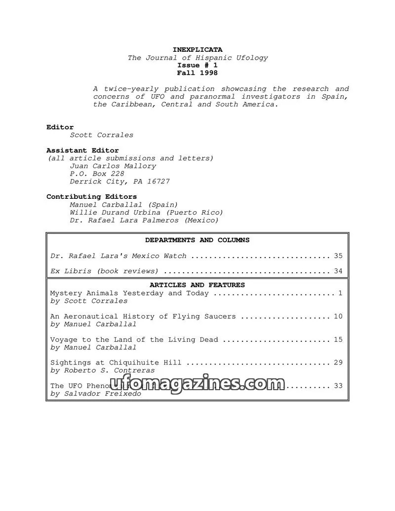 Cover of Inexplicata (Scott Corrales) issue # 1: INEXPLICATA