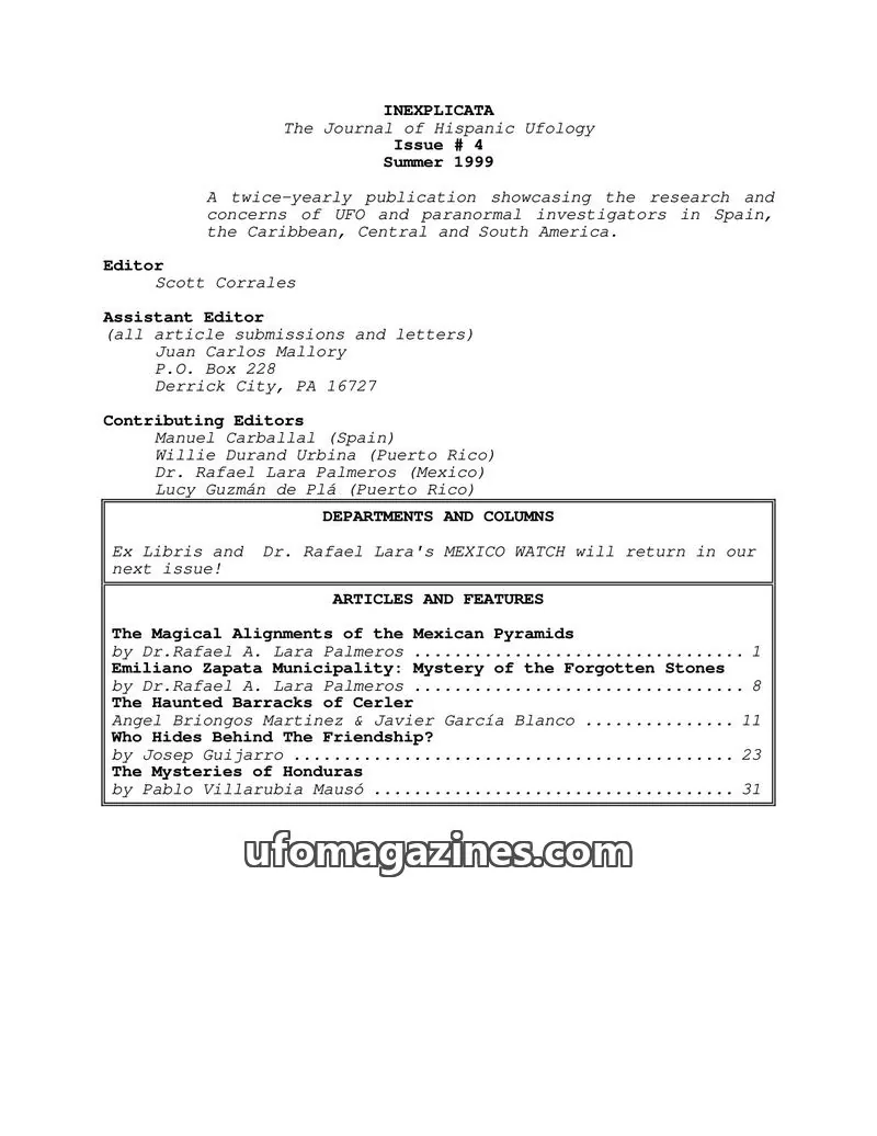 Cover of Inexplicata (Scott Corrales) issue # 4: INEXPLICATA