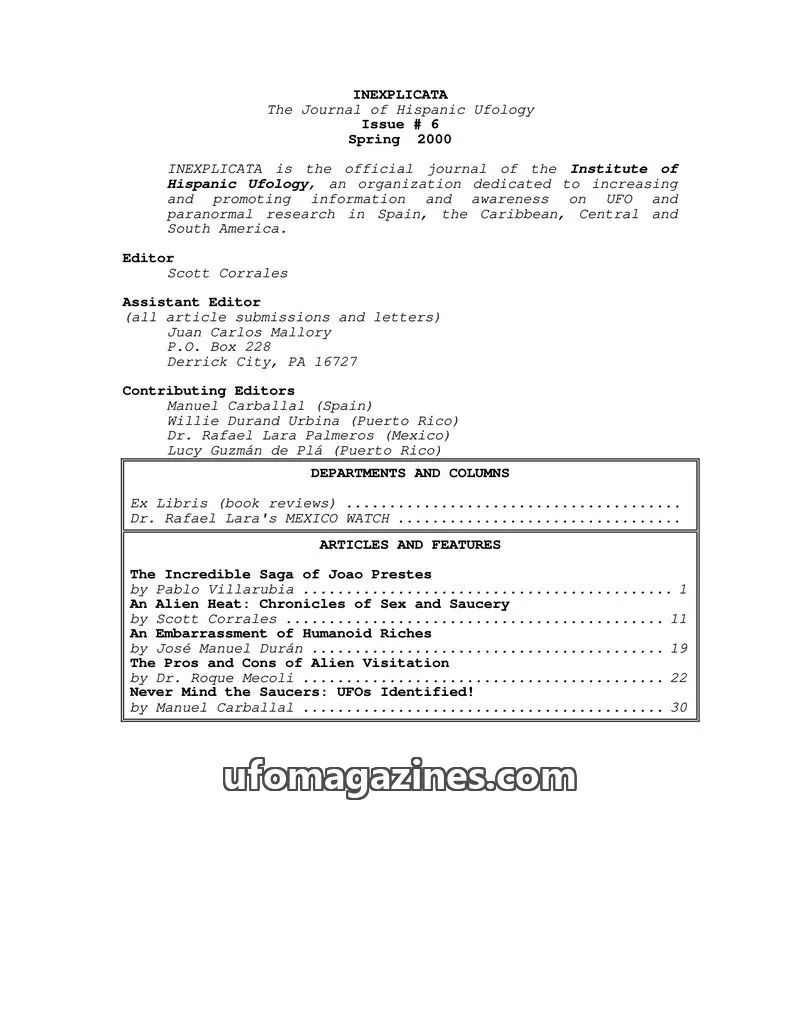 Cover of Institute of Hispanic Ufology issue 6: INEXPLICATA