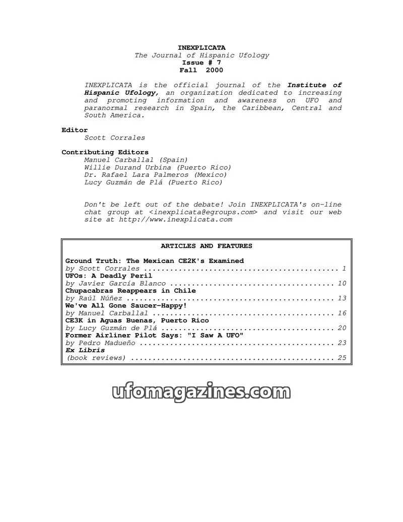 Cover of Institute of Hispanic Ufology issue 7: INEXPLICATA
