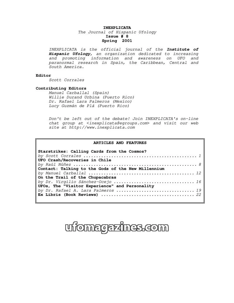 Cover of Institute of Hispanic Ufology issue 8: INEXPLICATA