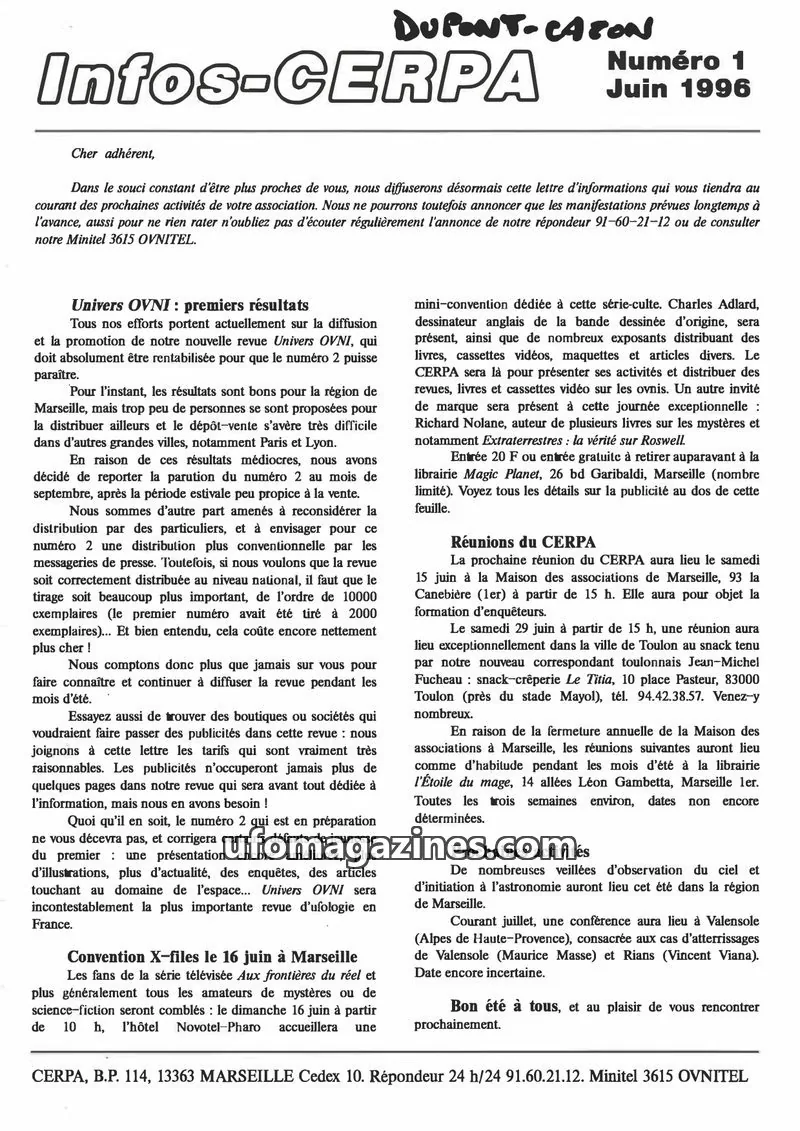 Cover of CERPA issue 1: Infos-CERPA