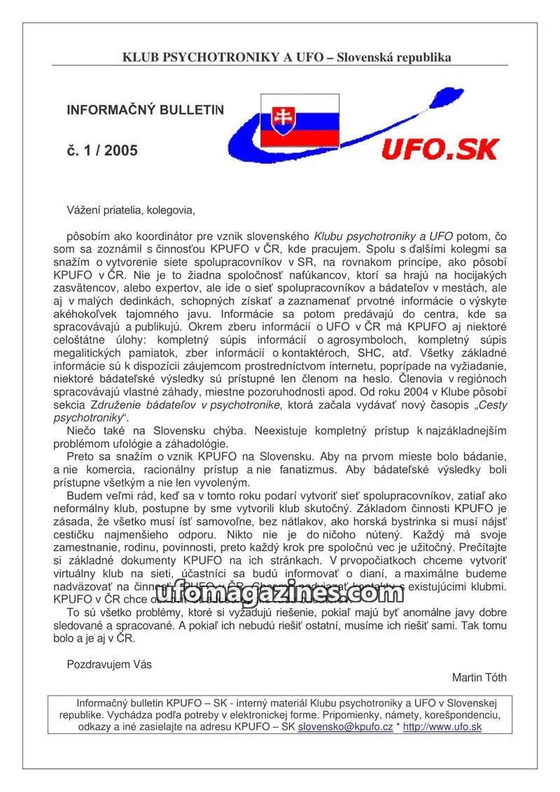 Cover of Informacni bulletin KPUFO SK issue 1/2005: INFORMAČNÝ BULLETIN