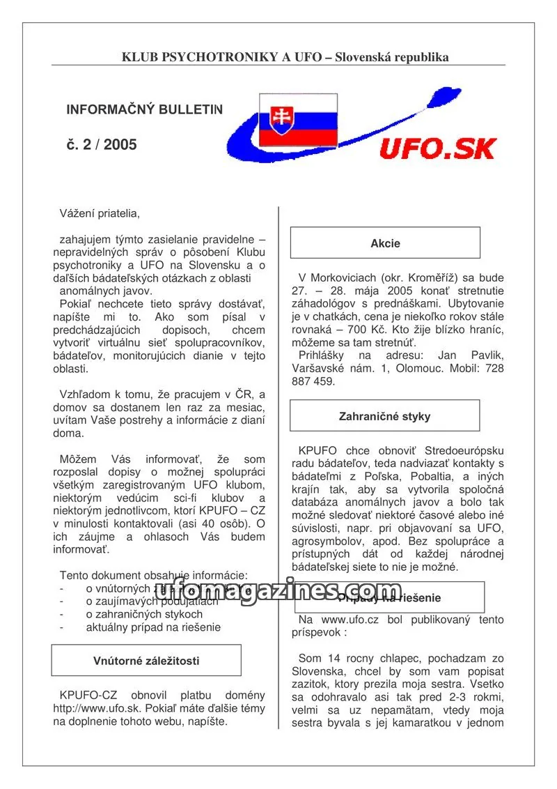 Cover of Informacni bulletin KPUFO SK issue 2/2005: INFORMAČNÝ BULLETIN