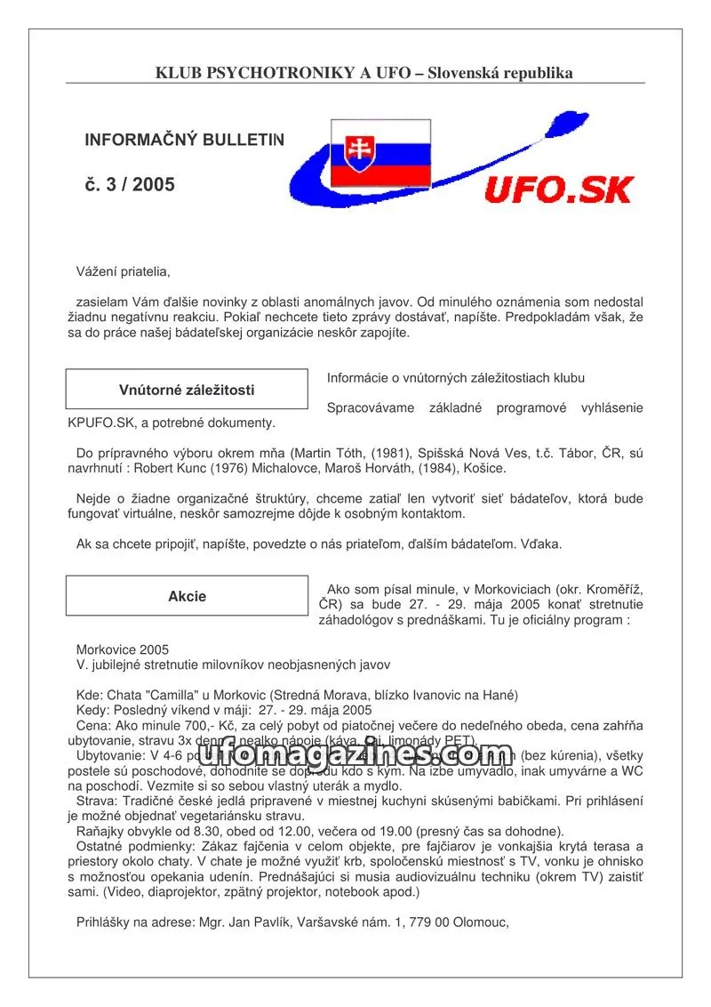 Cover of Informacni bulletin KPUFO SK issue 3/2005: INFORMAČNÝ BULLETIN