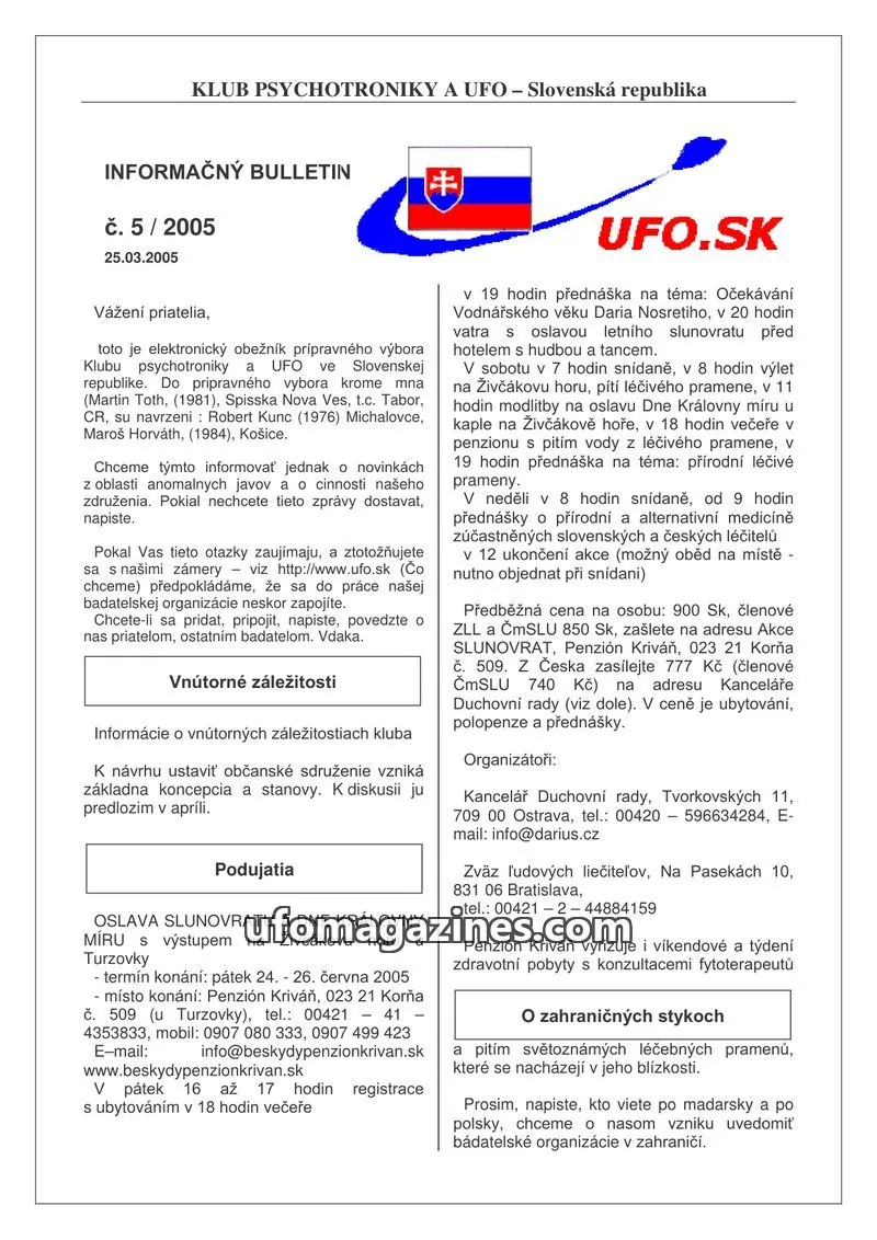 Cover of Informacni bulletin KPUFO SK issue 5/2005: INFORMAČNÝ BULLETIN
