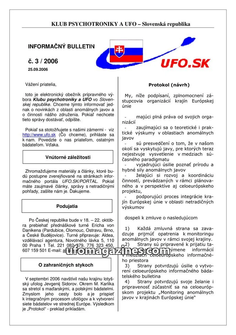 Cover of Informacni bulletin KPUFO SK issue 3/2006: INFORMAČNÝ BULLETIN