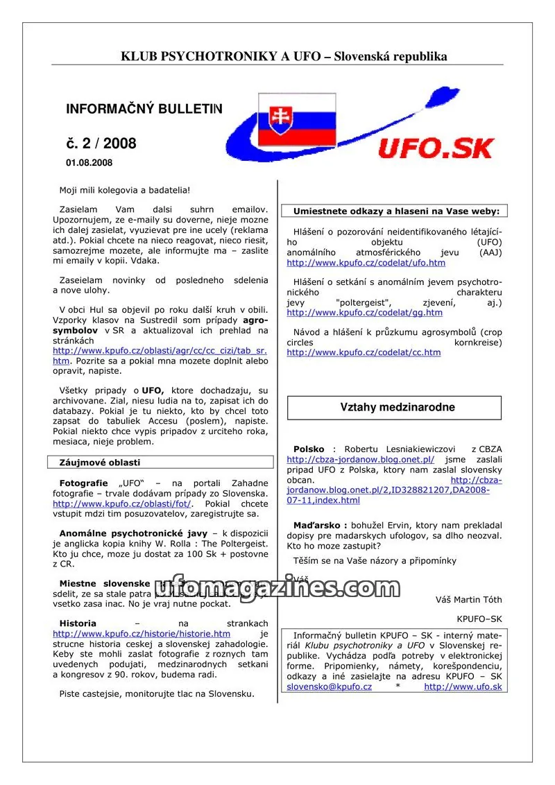 Cover of Informacni bulletin KPUFO SK issue 2/2008: INFORMAČNÝ BULLETIN