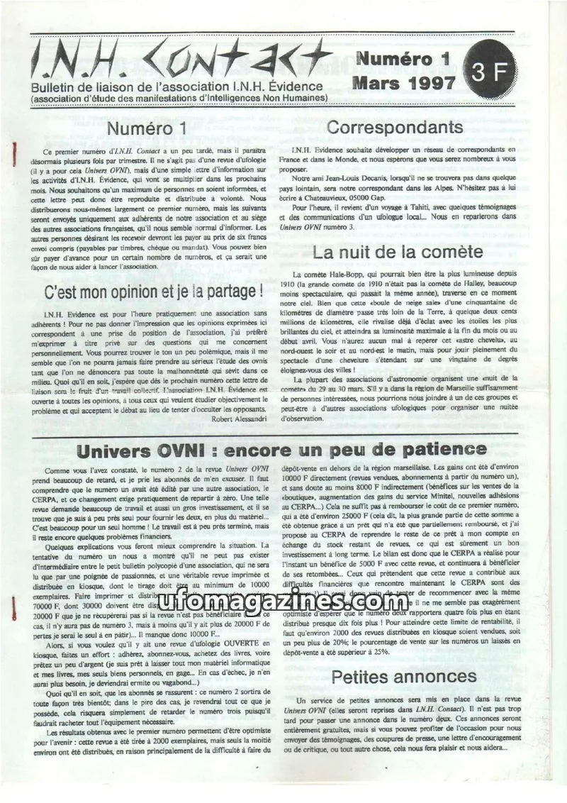 Cover of INH Contact issue 1: I.N.H. Kontakt