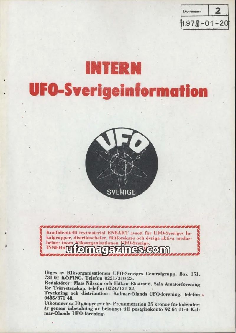 Cover of Intern UFO-Sverigeinformation (UFO-Sverige) issue 2: INTERN UFO-Sverigeinformation