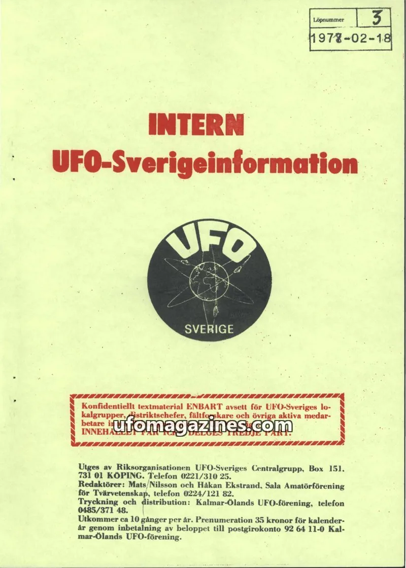 Cover of Intern UFO-Sverigeinformation (UFO-Sverige) issue 3: UFO-Sverigeinformation