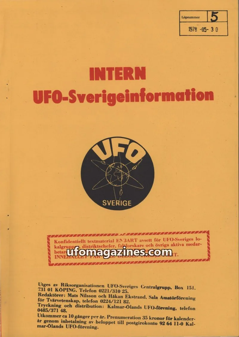 Cover of Intern UFO-Sverigeinformation (UFO-Sverige) issue 5: INTERN UFO-Sverigeinformation