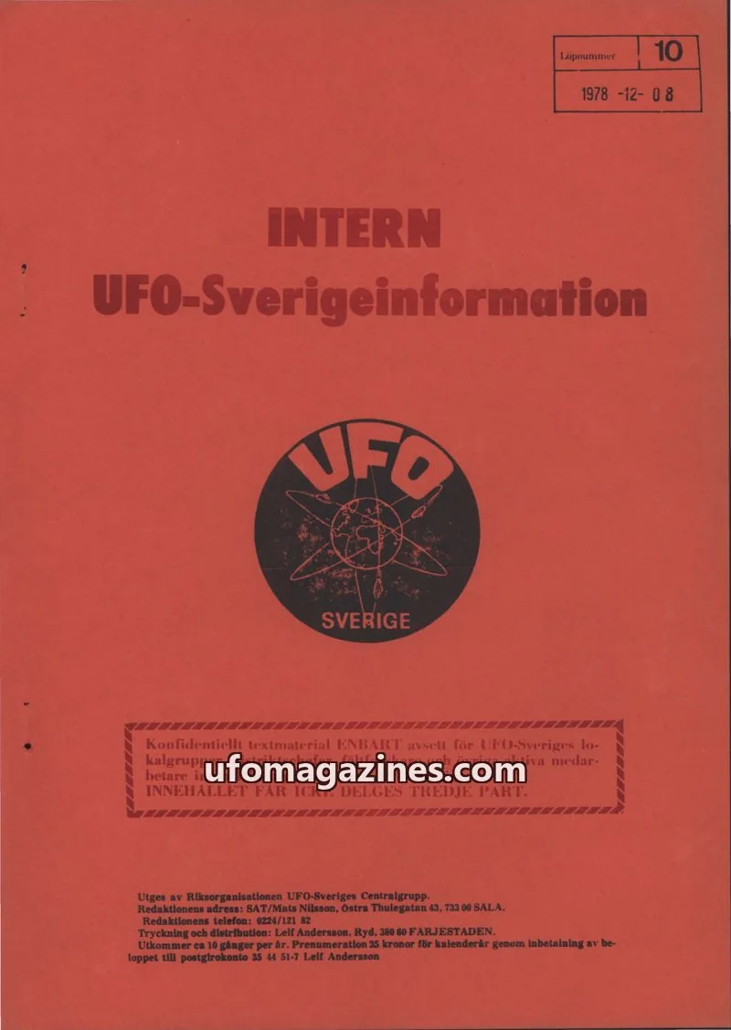 Cover of Intern UFO-Sverigeinformation (UFO-Sverige) issue 10: UFO-Sverigeinformation