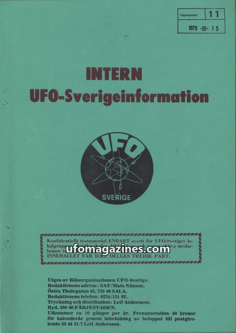 Cover of Intern UFO-Sverigeinformation (UFO-Sverige) issue 11: INTERN UFO-Sverigeinformation