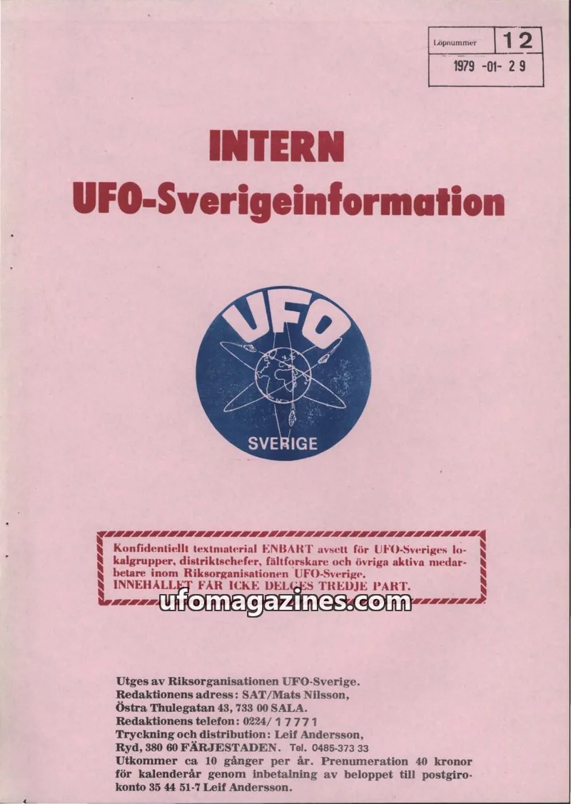 Cover of Intern UFO-Sverigeinformation (UFO-Sverige) issue 12: UFO-Sverigeinformation