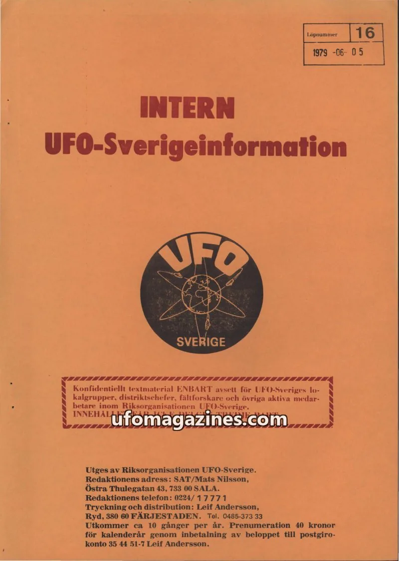 Cover of Intern UFO-Sverigeinformation (UFO-Sverige) issue 16: UFO-Sverigeinformation