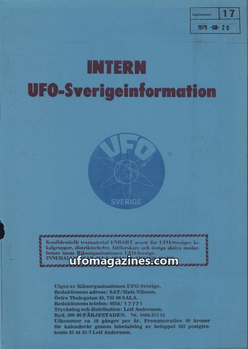Cover of Intern UFO-Sverigeinformation (UFO-Sverige) issue 17: INTERN UFO-Sverigeinformation