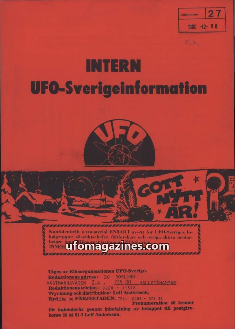 Cover of Intern UFO-Sverigeinformation (UFO-Sverige) issue 27: INTERN UFO-Sverigeinformation