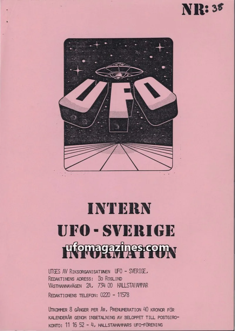 Cover of Intern UFO-Sverigeinformation (UFO-Sverige) issue 36: INTERN UFO-SVERIGE INFORMATION
