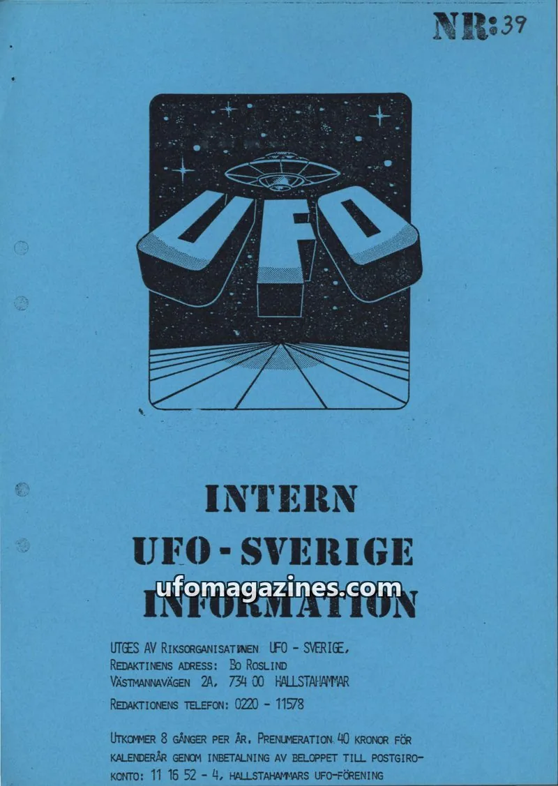 Cover of Intern UFO-Sverigeinformation (UFO-Sverige) issue 39: INTERN UFO-SVERIGE INFORMATION