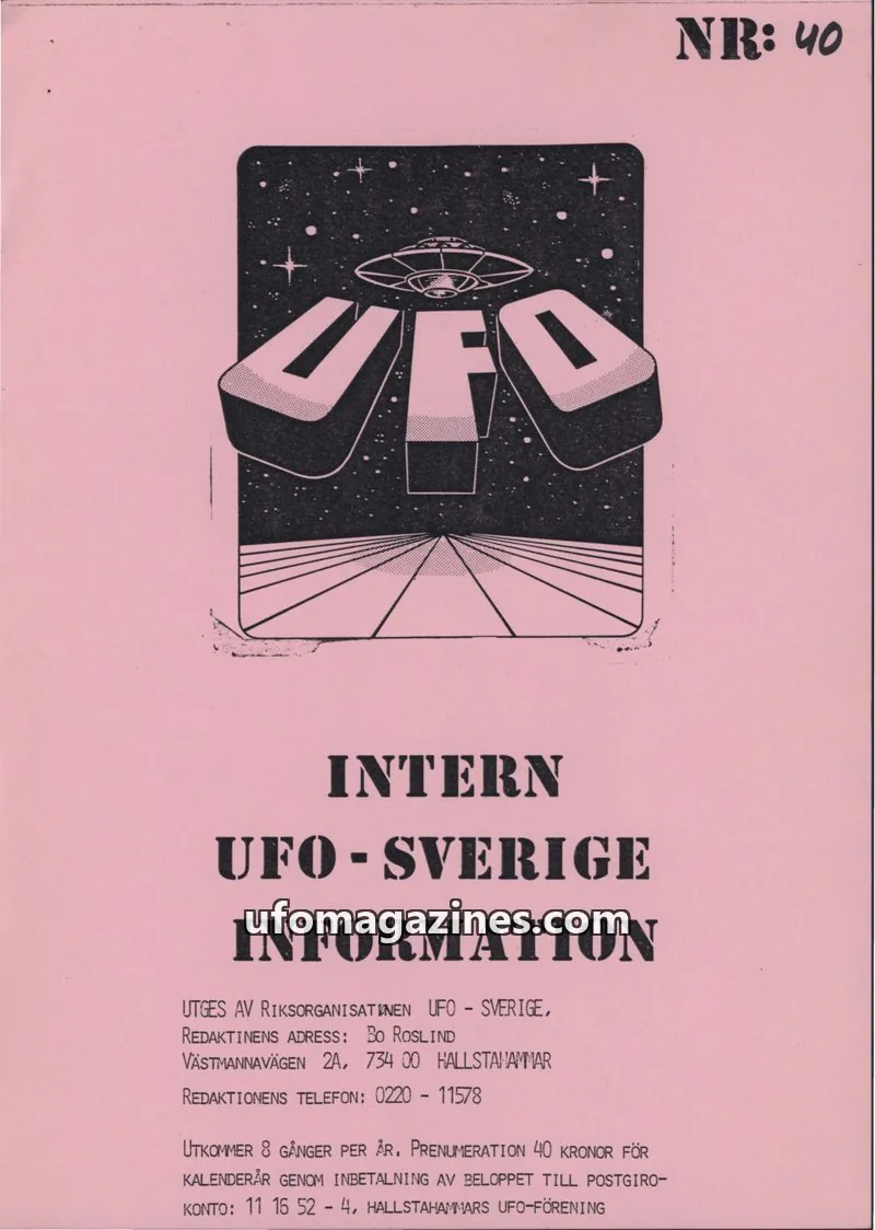Cover of Intern UFO-Sverigeinformation (UFO-Sverige) issue 40: INTERN UFO-SVERIGE INFORMATION