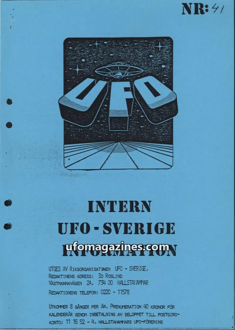 Cover of Intern UFO-Sverigeinformation (UFO-Sverige) issue 41: INTERN UFO - SVERIGE INFORMATION