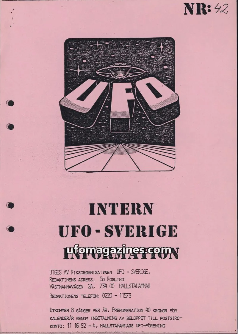 Cover of Intern UFO-Sverigeinformation (UFO-Sverige) issue 42: INTERN UFO-SVERIGE INFORMATION