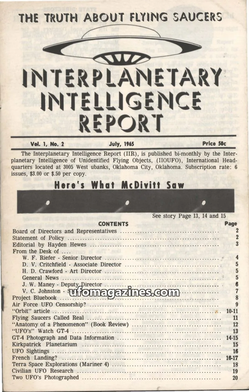 Cover of Interplanetary Intelligence Report (Hewes) issue Vol. 1, No. 2: INTERPLANETARY INTELLIGENCE REPORT
