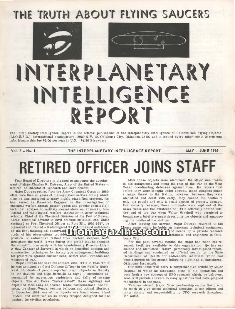 Cover of Interplanetary Intelligence Report (Hewes) issue Vol. 2 No. 1: THE TRUTH ABOUT FLYING SAUCERS