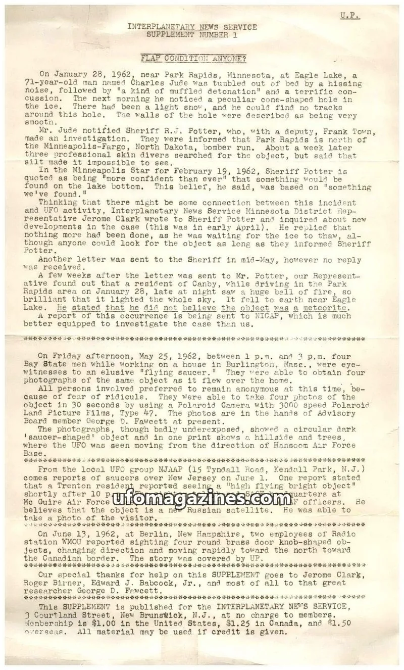 Cover of INTERPLANETARY NEWS SERVICE issue NUMBER 1: INTERPLANETARY NEWS SERVICE SUPPLEMENT