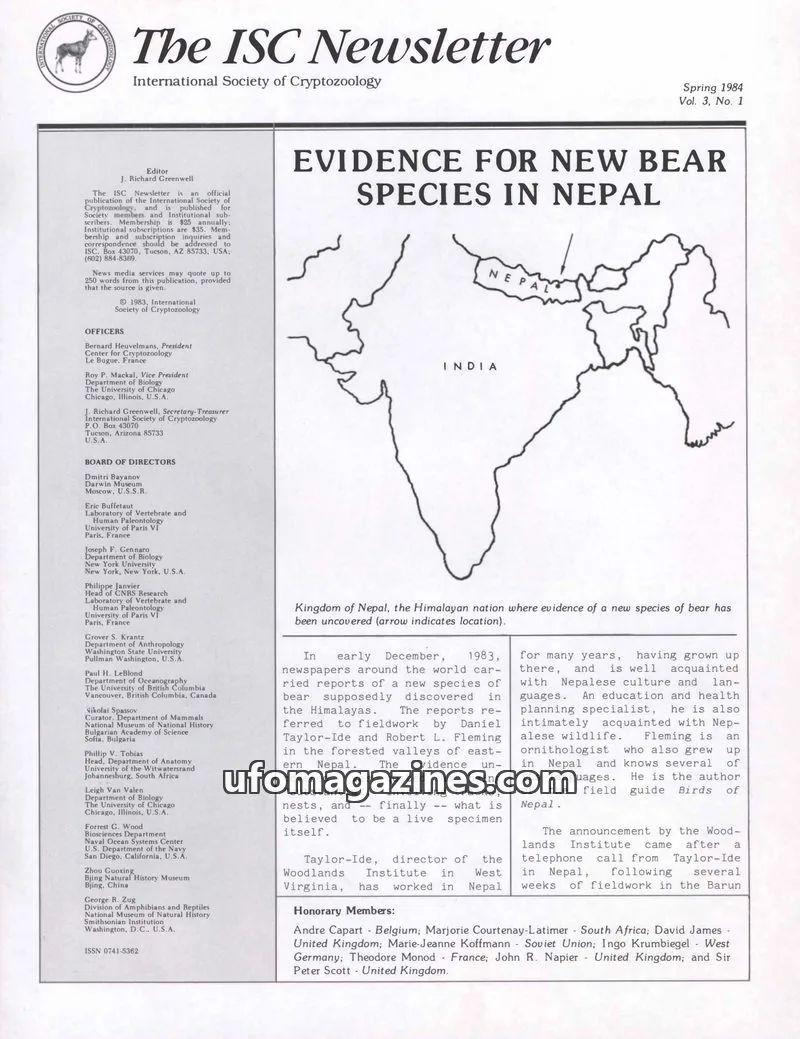Cover of International Society of Cryptozoology issue Vol. 3, No. 1: The ISC Newsletter