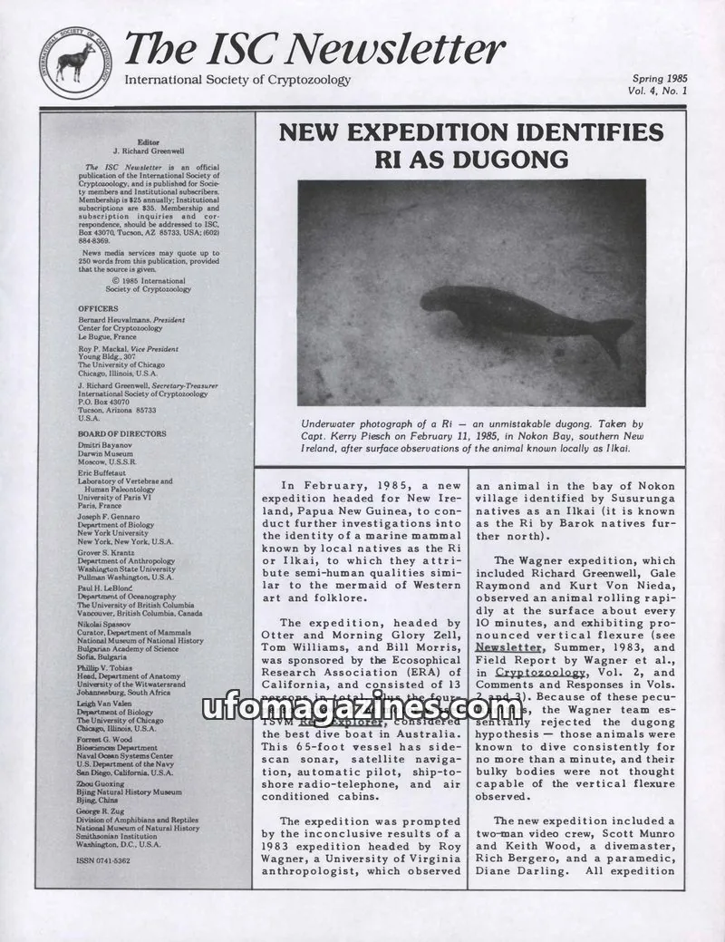 Cover of International Society of Cryptozoology issue Vol. 4, No. 1: The ISC Newsletter
