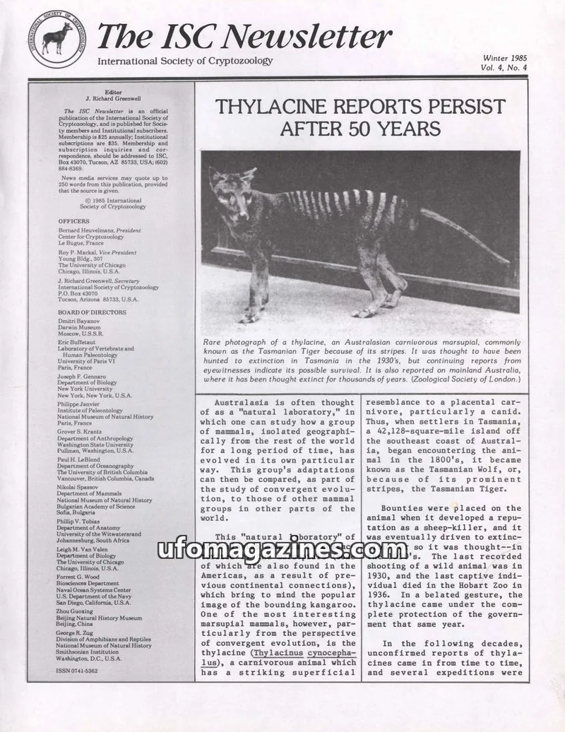 Cover of International Society of Cryptozoology issue Vol. 4, No. 4: The ISC Newsletter