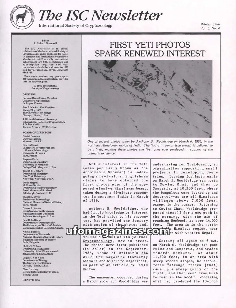 Cover of International Society of Cryptozoology issue Vol. 5, No. 4: The ISC Newsletter