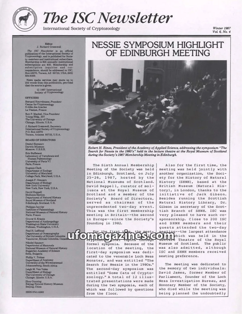 Cover of International Society of Cryptozoology issue Vol 6, No. 4: The ISC Newsletter