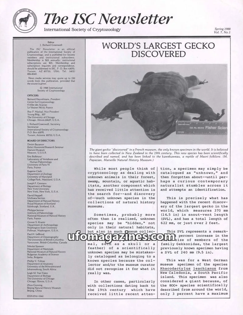 Cover of International Society of Cryptozoology issue Vol. 7, No. 1: The ISC Newsletter