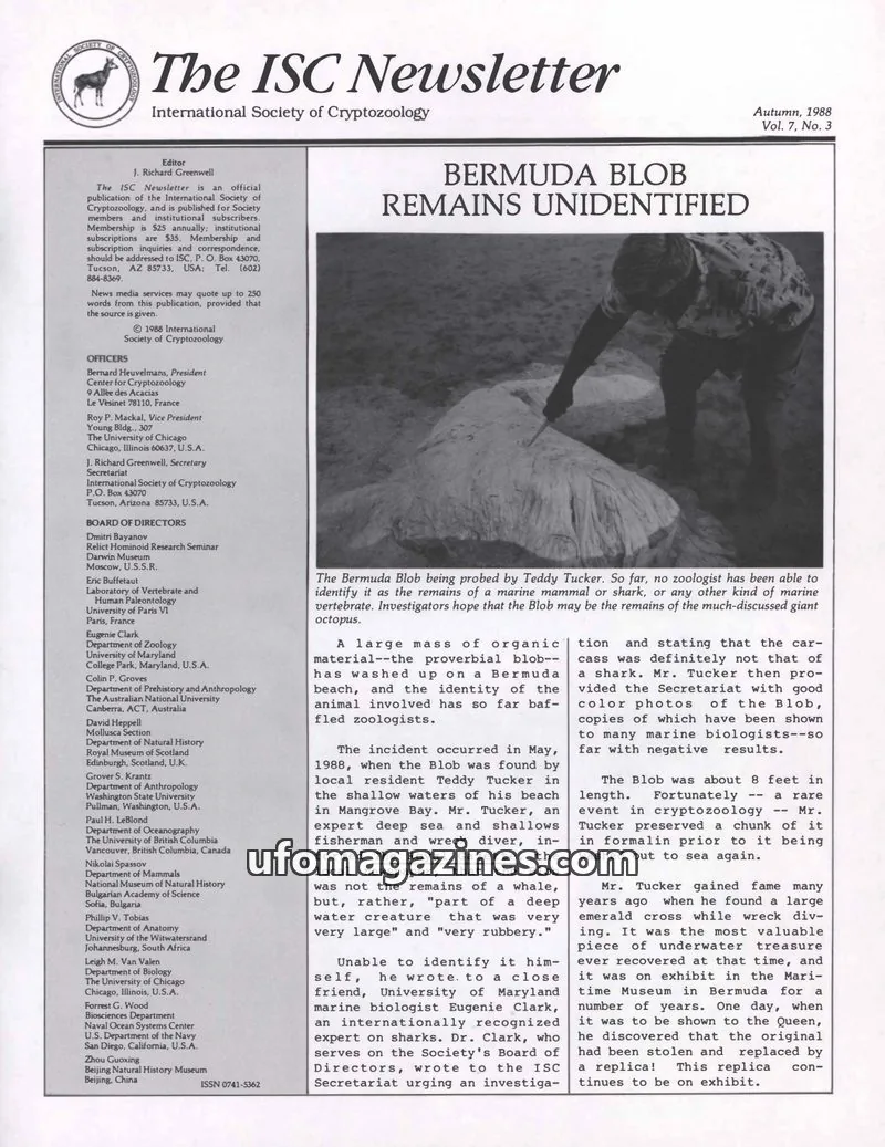 Cover of International Society of Cryptozoology issue Vol. 7, No. 3: The ISC Newsletter