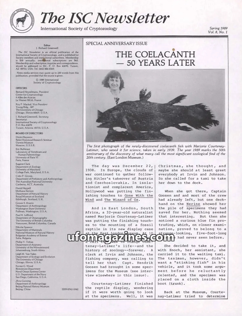 Cover of International Society of Cryptozoology issue Vol. 8, No. 1: The ISC Newsletter