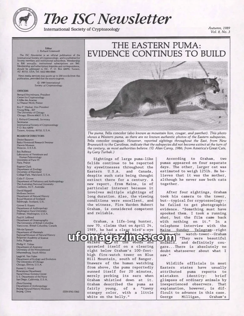 Cover of International Society of Cryptozoology issue Vol. 8, No. 3: The ISC Newsletter