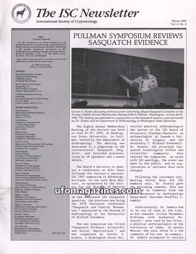 Cover of International Society of Cryptozoology issue Vol. 8, No. 4: The ISC Newsletter