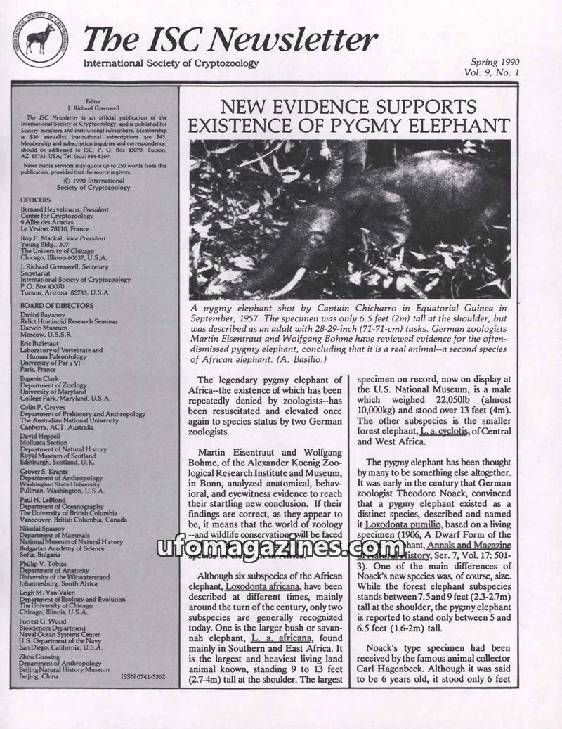 Cover of International Society of Cryptozoology issue Vol. 9, No. 1: The ISC Newsletter
