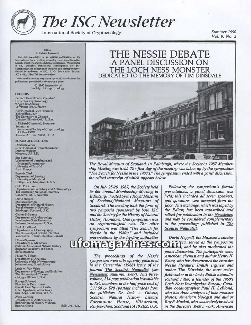 Cover of International Society of Cryptozoology issue Vol. 9, No. 2: The ISC Newsletter